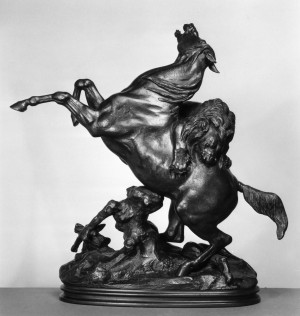 "Horse Surprised by a Lion," Bronze, ca.1857