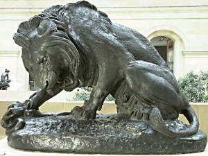 "Lion with Serpent," Bronze, ca. 1832